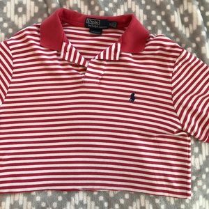 Ralph Lauren pink & white striped cropped polo tee